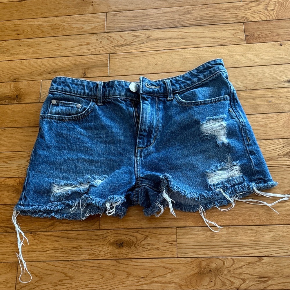 Gilded Intent Distressed Blue Denim Shorts